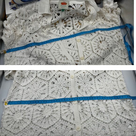 🆕 FARM Rio 🧿 NWOT White Semisheer Floral Button-Up Crochet Cover-Up Dress, M - Picture 14 of 15